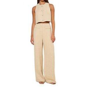 NEW LALAVON sleeveless tweed cropped top & wide leg pants set in yellow